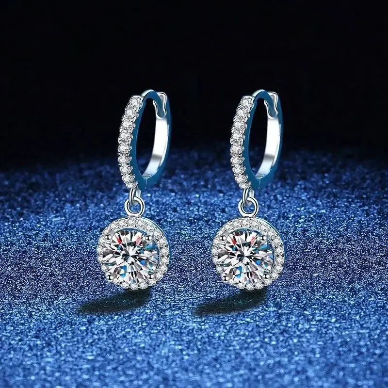 925 Sterling Silver Moissanite Round Hoop Earrings 1 Carat For Women Luxury Evening Style Hypoallergenic