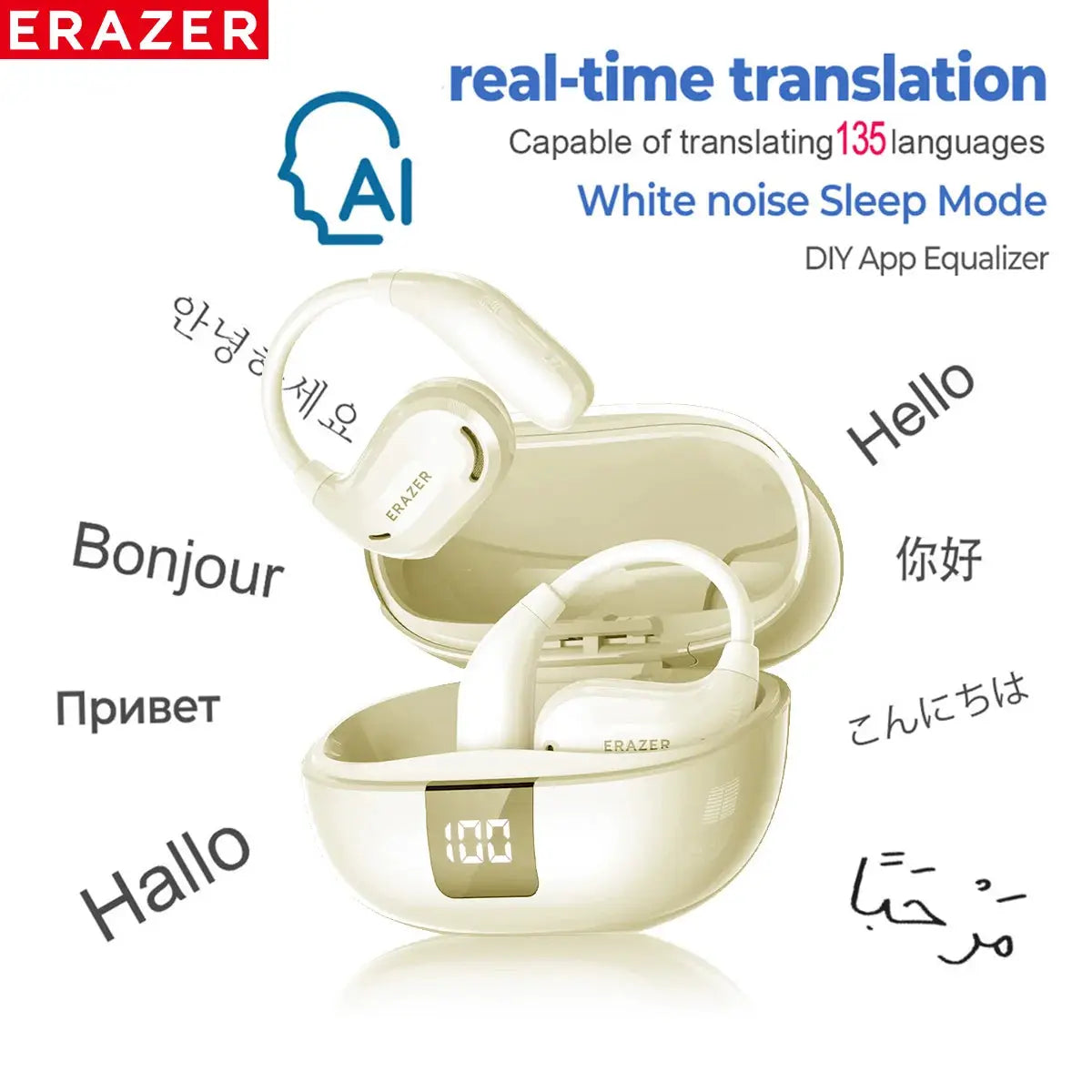 ERAZER XT66PRO Bluetooth Earphones With AI Translator Real Time Translation For 135 Languages And 13 Hour Battery