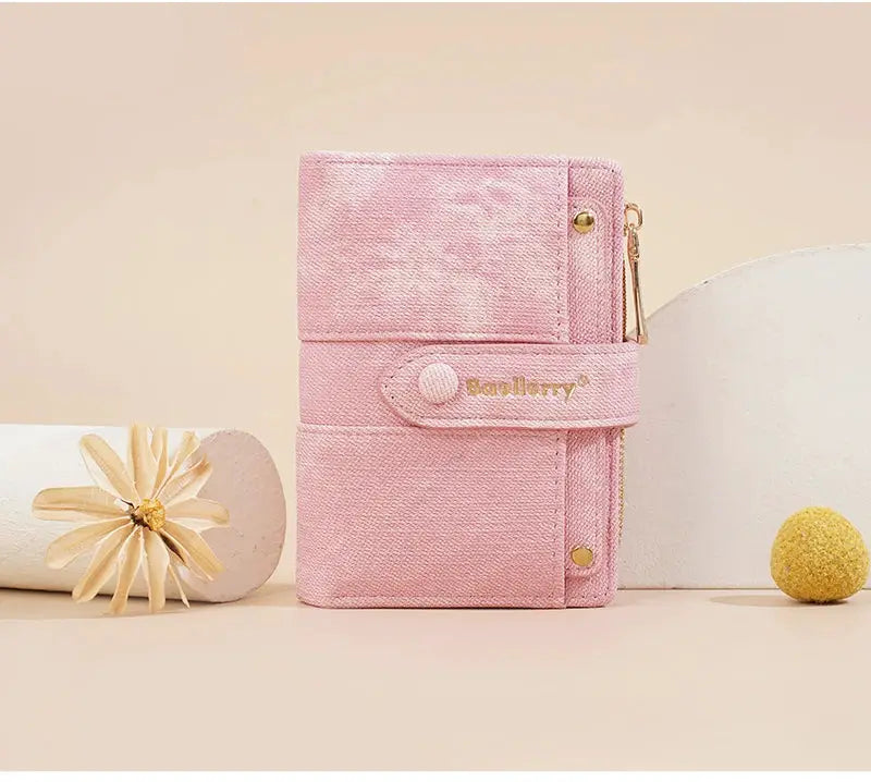 Baellerry women's pink wallet with zipper coin pocket and detachable card clip