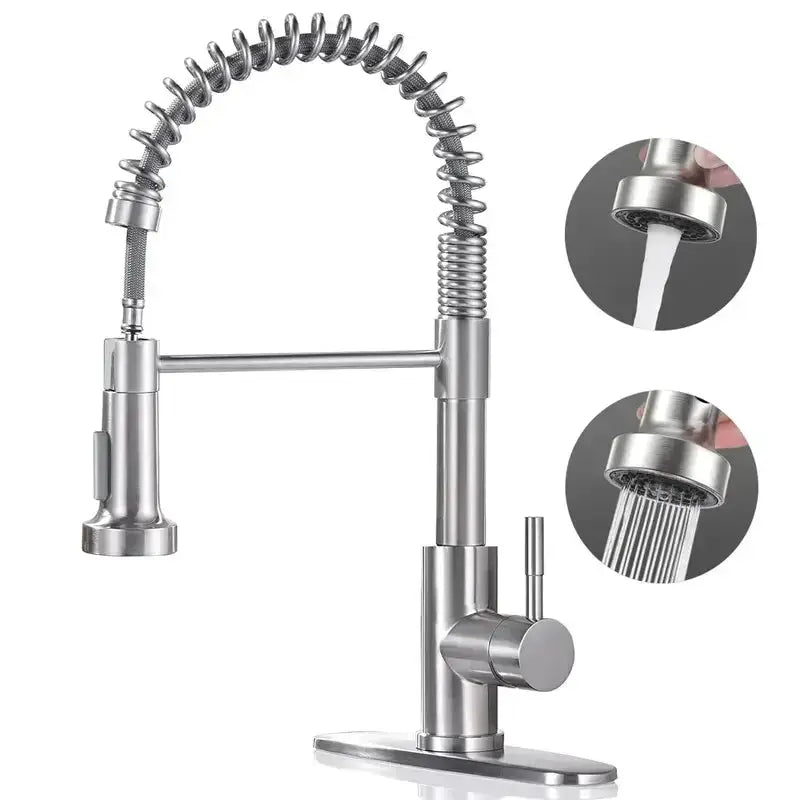 PHANCIR brushed nickel kitchen faucet with pull-down sprayer, single-handle, 1/3-hole adaptable - Simples Market