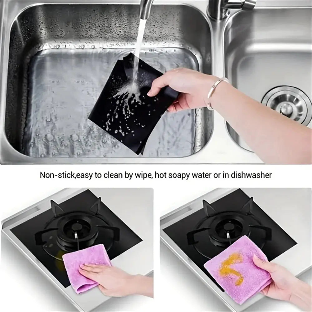 Four Or Eight Piece Gas Stove Protector Cover Set Stovetop Burner Liners Fiberglass Mats For Easy Cleanup