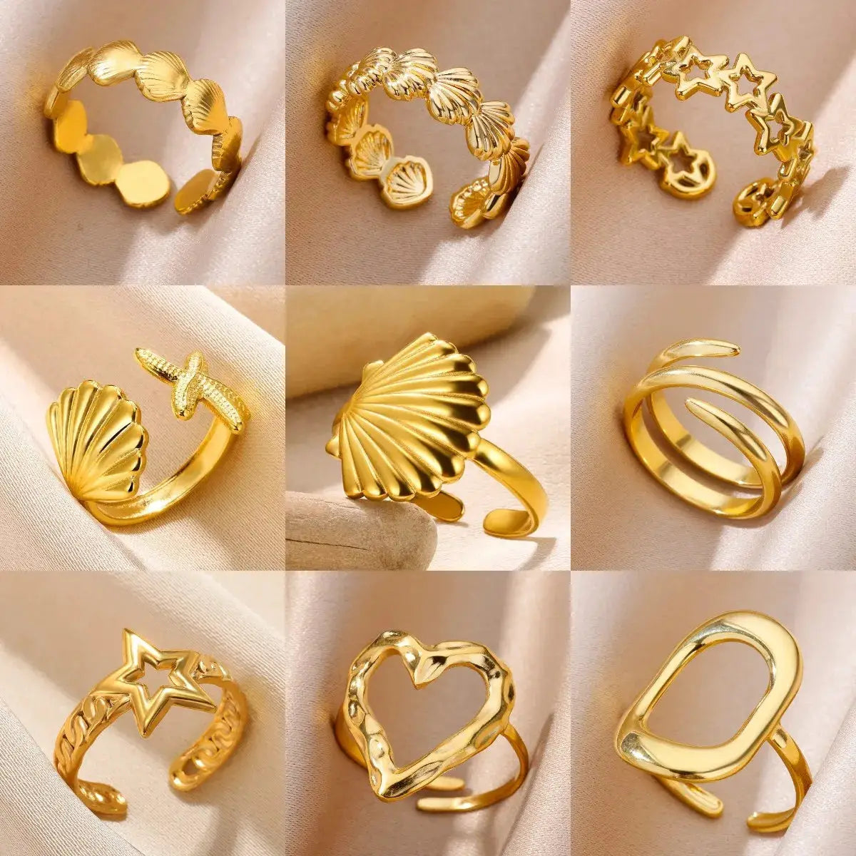 316L Stainless Steel Shell Rings For Women Adjustable Gold Color Little Star Open Rings Jewelry For Weddings Trendy