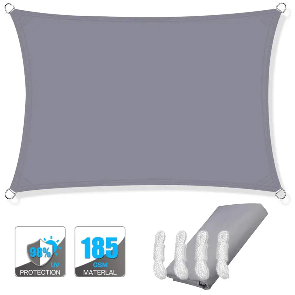 Simples Market waterproof sun shade sail canopy, grey rectangular UV-protective shade with four grommets and ropes
