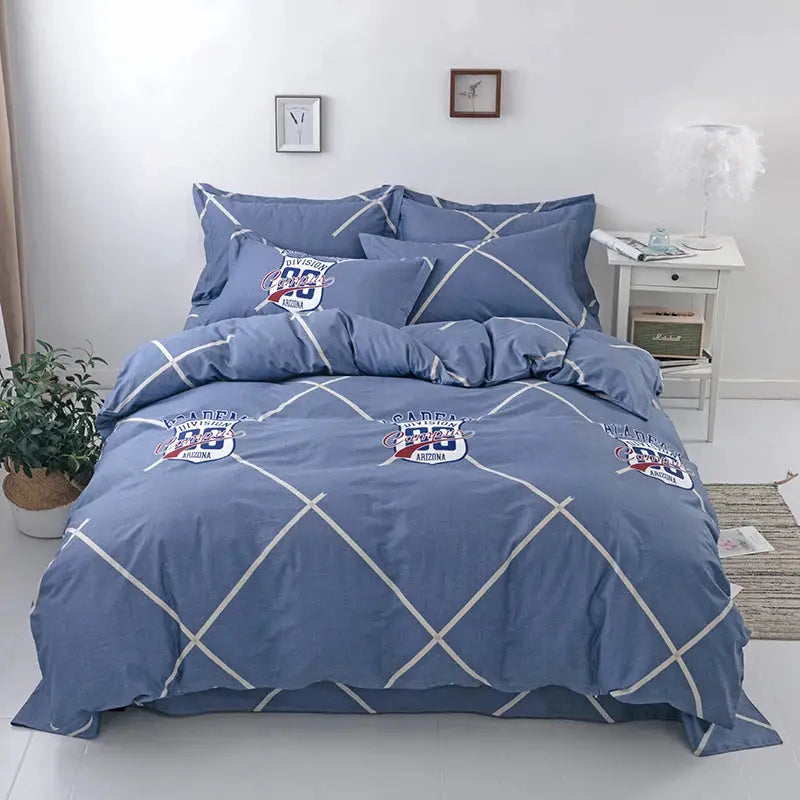 Simples Market 3pc cotton duvet cover set; blue with white lattice pattern and 2 pillowcases