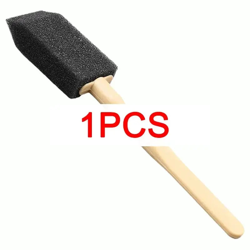 Car AC vent cleaning brush with black foam sponge head on wooden handle, 1 piece
