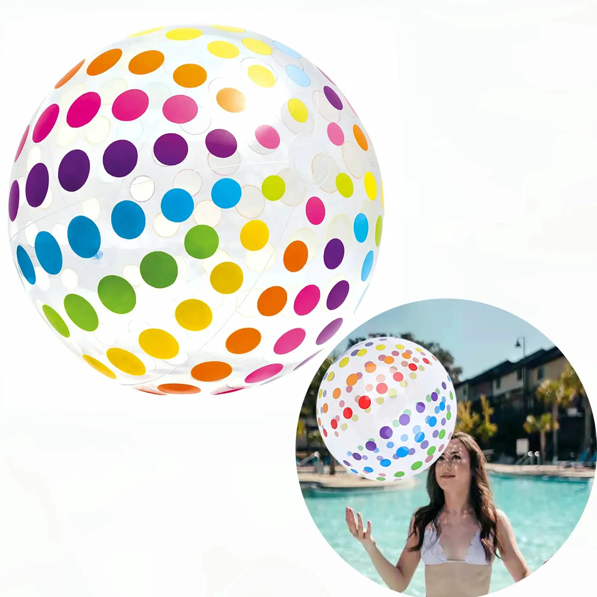 15.35 Inch Colorful Striped Transparent Inflatable Beach Ball For Beach Pool Party Games