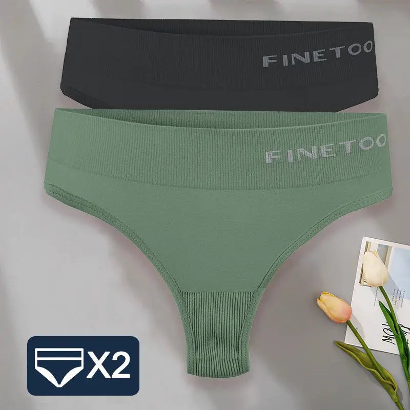 FINETOO 2-pack high-waist bodyshaper G-string panties in black and sage green