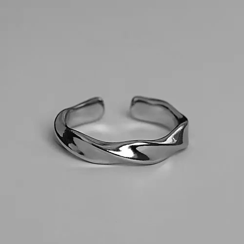 Mobius Wave Ring Silver Alloy Open Ring For Women And Men Retro Minimalist Jewelry Trend Accessory