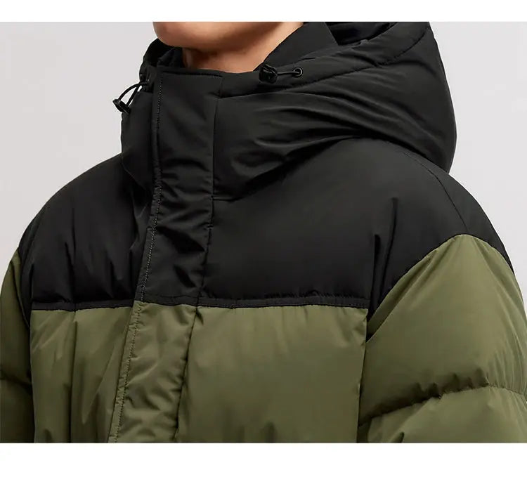 Semir men's down jacket, color-block black and olive, hooded, waterproof windproof outerwear