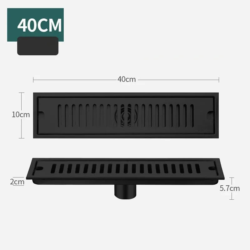 Rectangular bathroom floor drain, Simples Market, stainless steel 304, 40 cm long