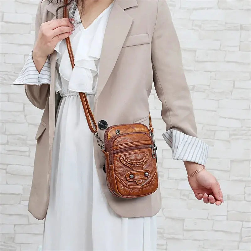 Top selling women messenger bag Simples Market brown PU leather crossbody with front pockets