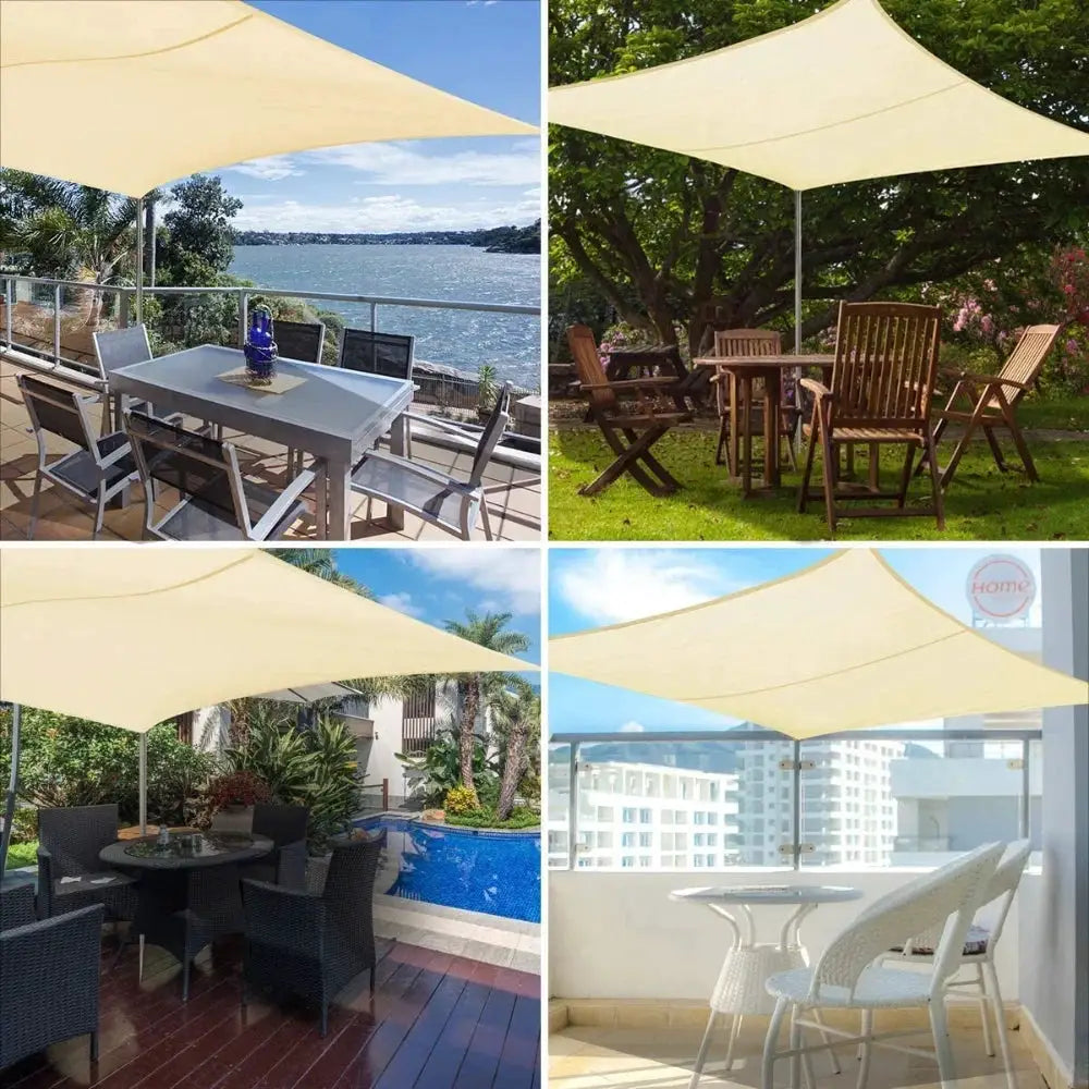 Sun shade sail by Simples Market, beige waterproof outdoor canopy for patio and garden.