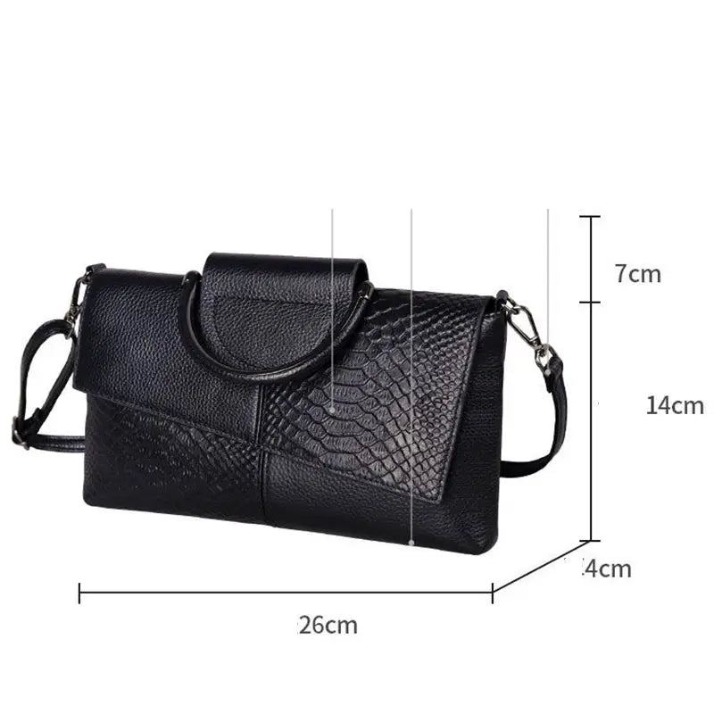 Simples Market PU synthetic leather women's crossbody bag, black with alligator-pattern flap