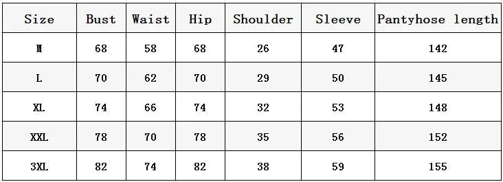 AMORESY wetlook catsuit size chart by Simples Market, measurements for M–3XL.