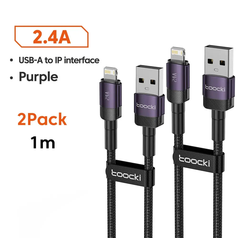 Toocki USB A to Lightning cable 2-pack, purple braided 1m with aluminum connectors for iPhone and iPad