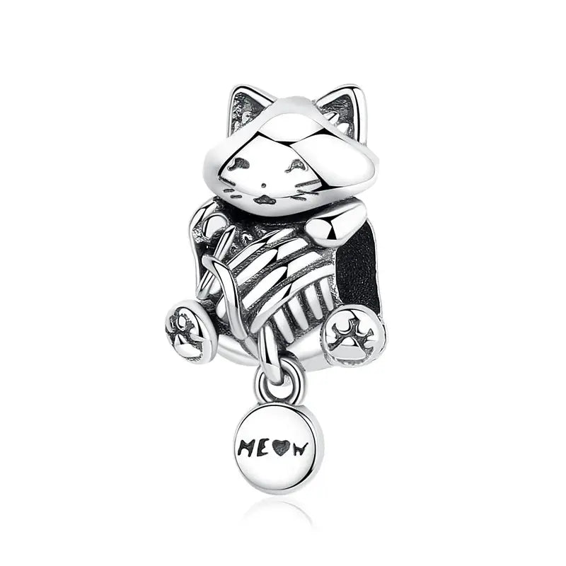 925 Sterling Silver Paw Print Charm Beads for Dogs and Cats Jewelry Pendant Fit for Bracelets Necklaces DIY Projects