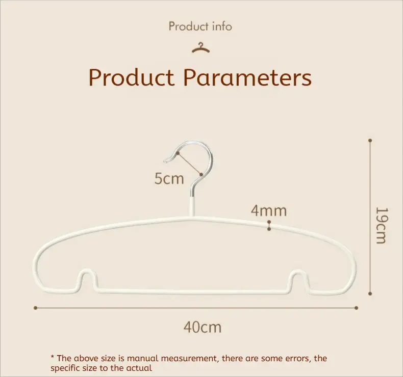 Simple white clothes hanger, non-slip metal frame with curved shoulders, 40cm wide, 19cm tall