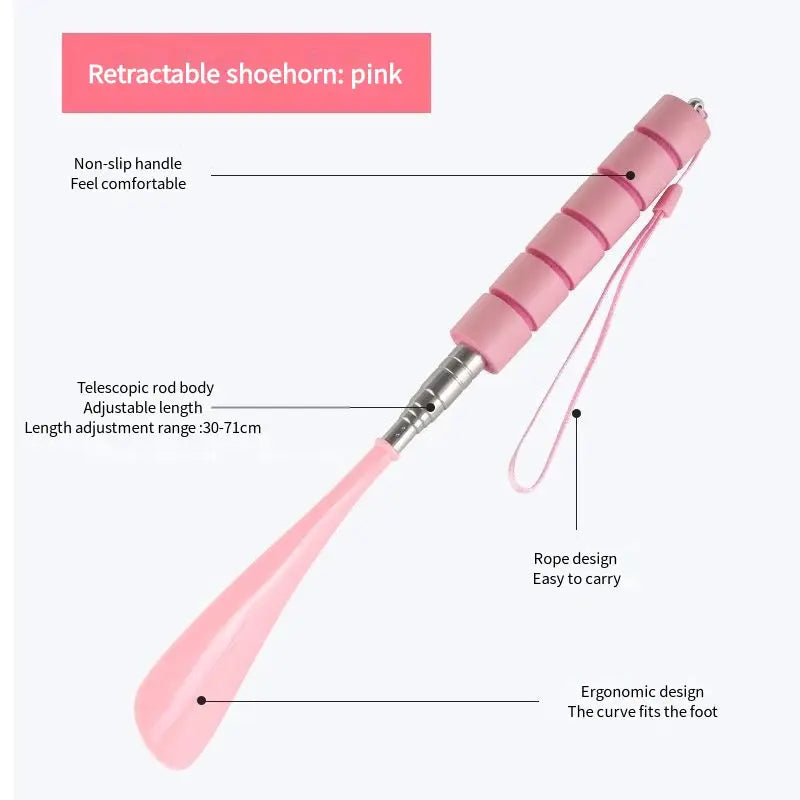 Simples Market pink retractable shoehorn, telescoping 30–71 cm with ergonomic grip