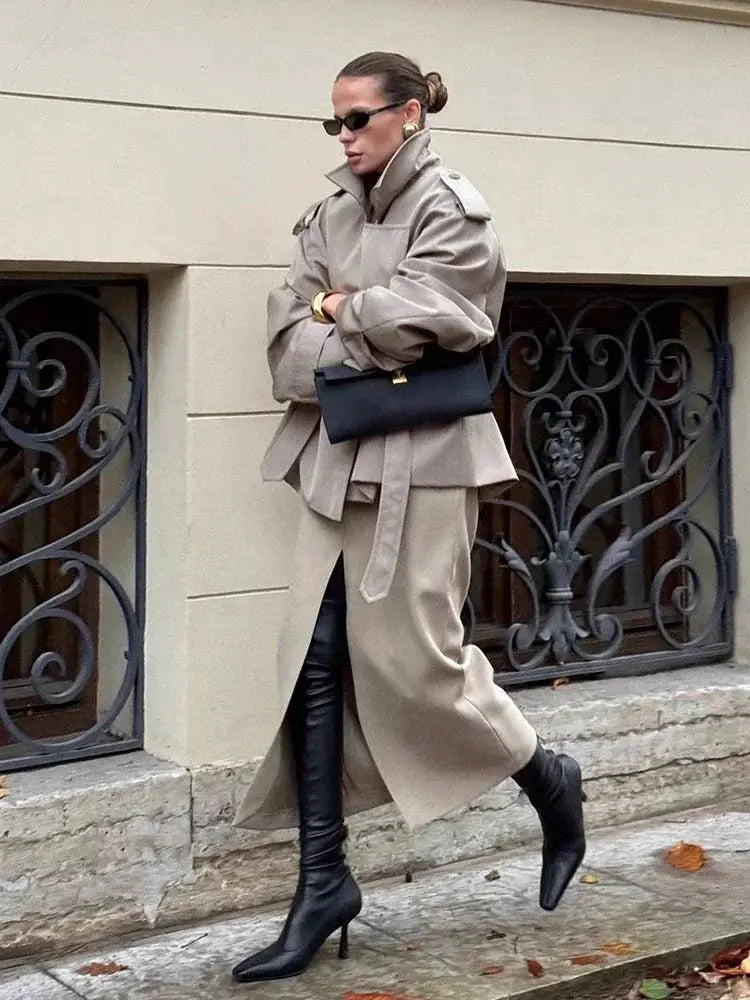Lace Up Trench Coat For Women Waist Cinching Windproof Autumn Office Ready Outerwear