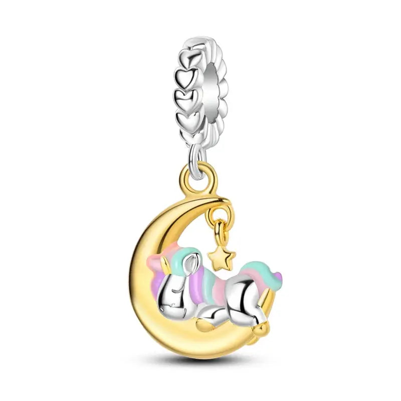 925 Sterling Silver Gold DIY Charms Beads Inlaid Zirconium Sun Leopard Pendants Fit Bracelet For DIY Jewelry Making