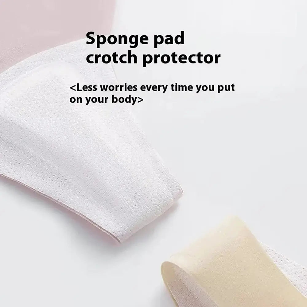 Simples Market anti-cameltoe seamless panties with sponge pad crotch protector, 1–3 pcs, beige/rose