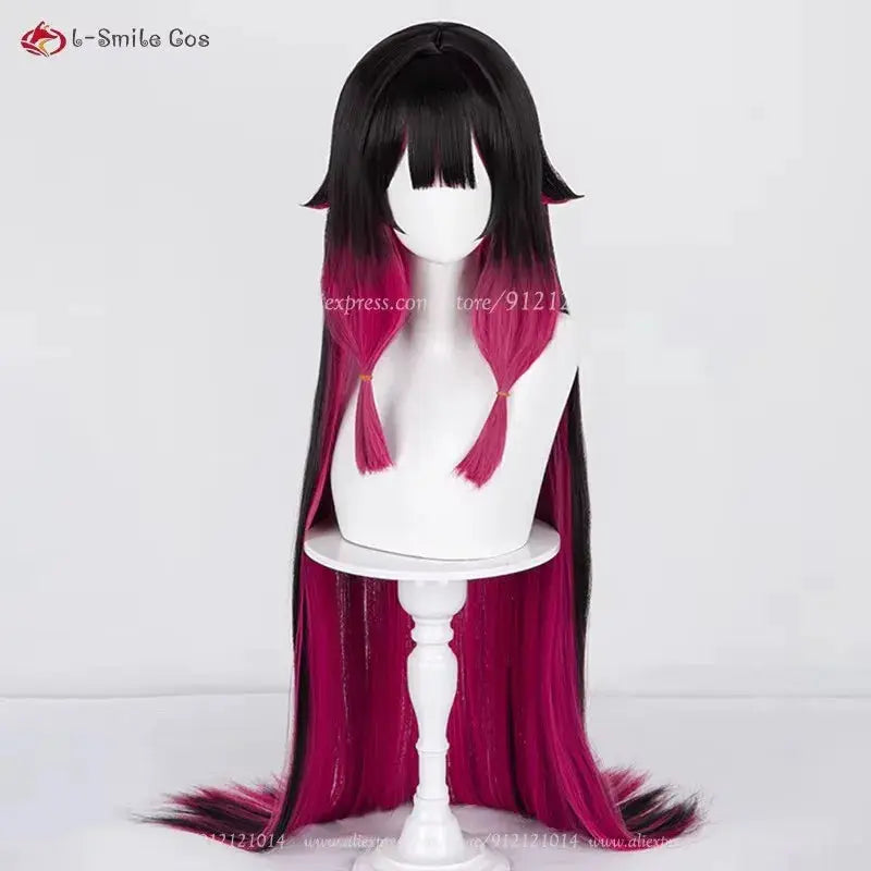 Columbina cosplay wig by l-Smile Cos, black-to-pink gradient with twin pigtails and bangs, heat-resistant synthetic hair