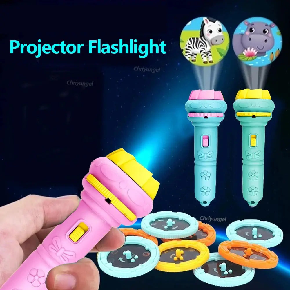 Kids Cartoon Projector Flashlight With 80 Images And 10 Cards Night Light Toy For Bedtime Stories And Education Gift