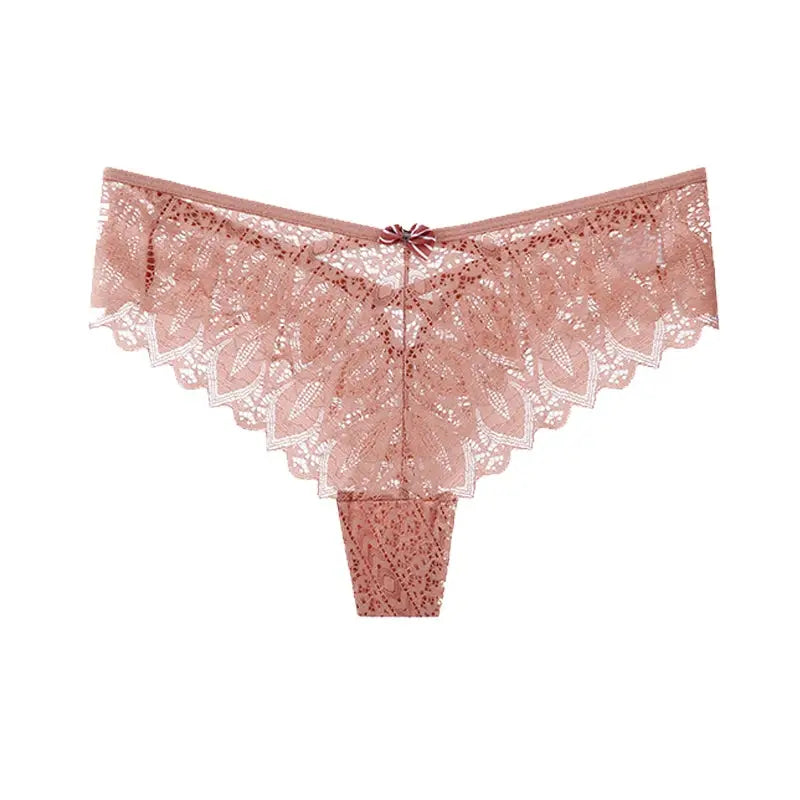 LaceLuxe Women Breathable Lace Panties Briefs Comfortable Nylon Spandex Blend With Hollow Bowknot Design