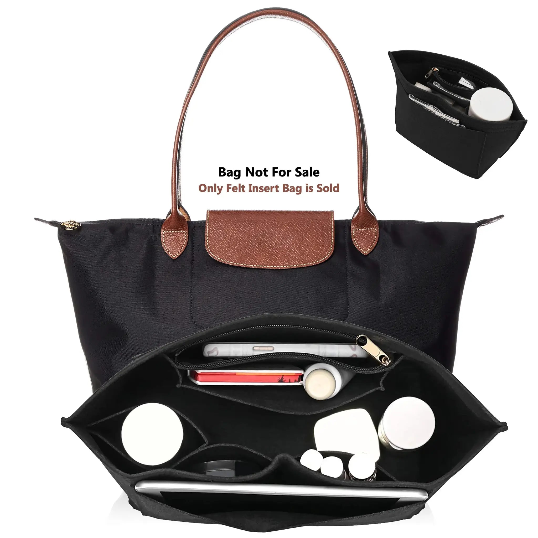 LuxLiner Felt Insert Bag for Longchamp Handbags Premium Purse Organizer Travel Makeup Essentials