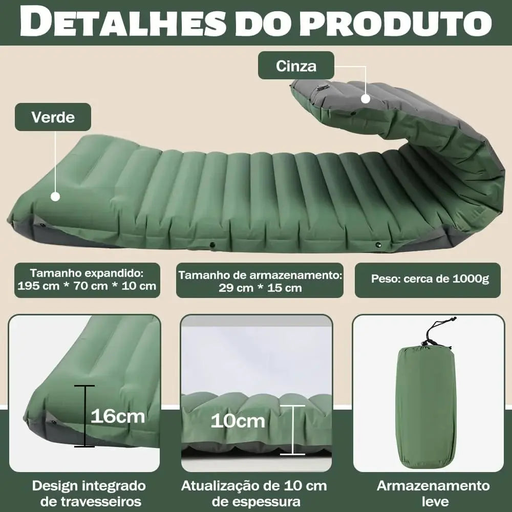 Simples Market extra thick 4-inch green camping sleeping pad; self-inflating and spliceable hiking mat