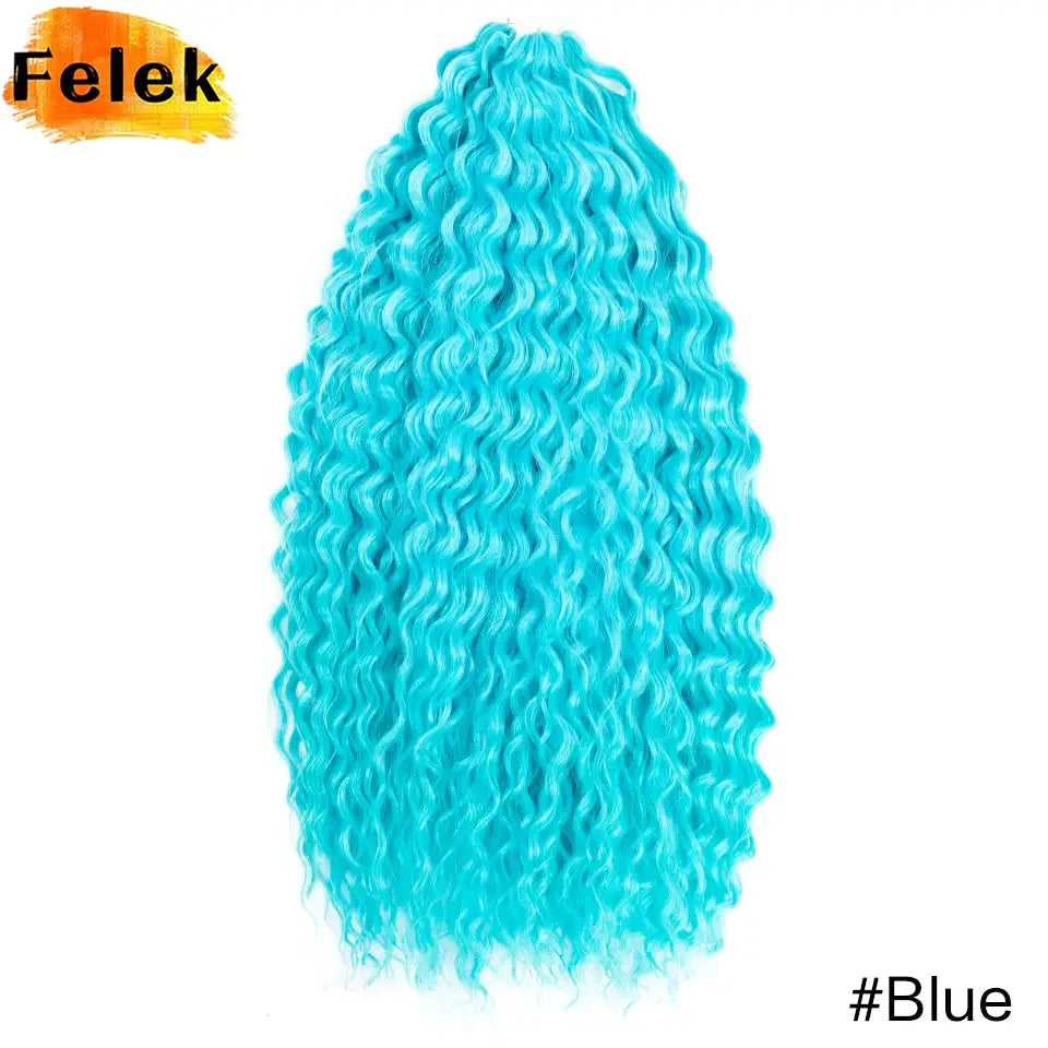 Ariel Curls Water Wave Crochet Hair blue synthetic Afro curls bundle with Felek logo visible