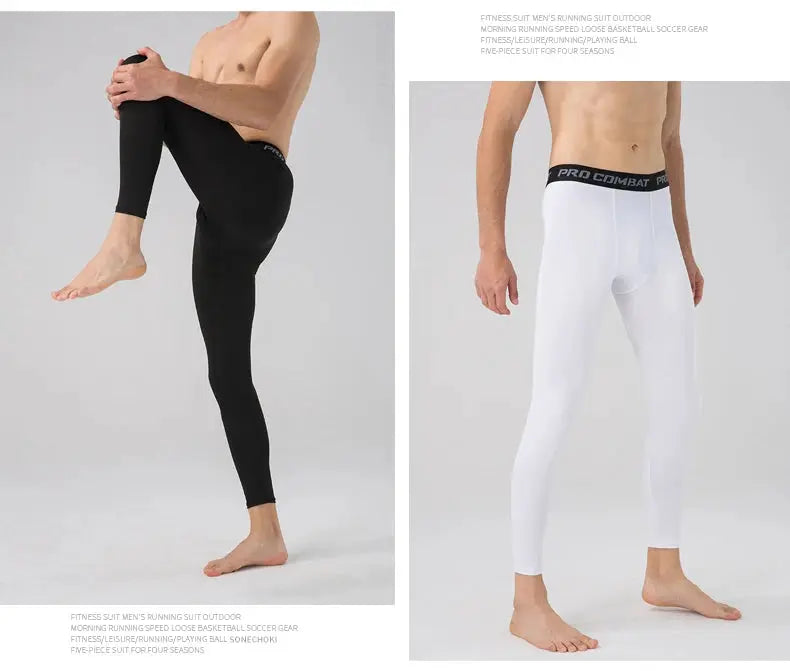 SONECHOKI men's compression pants; two color options black and white in polyester with Pro Combat waistband