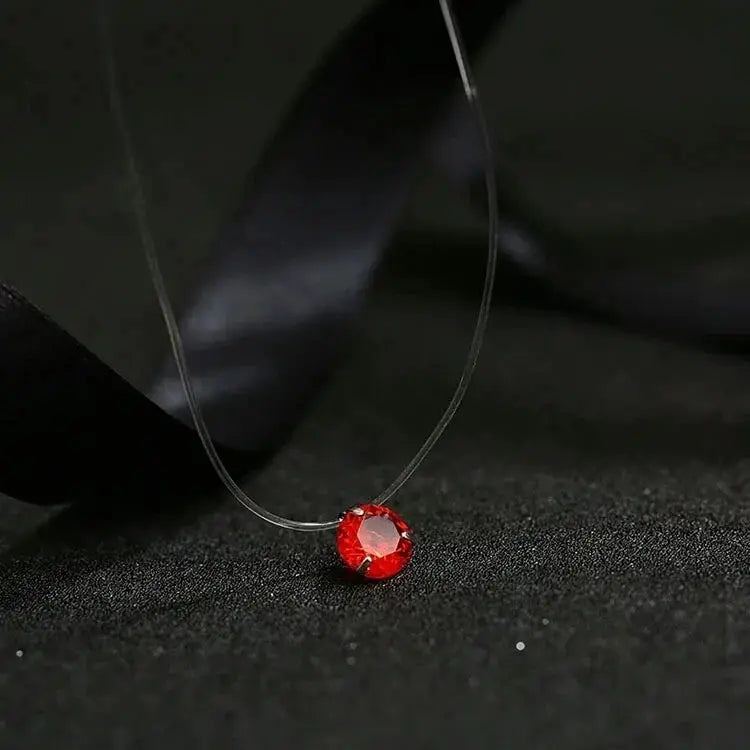 5 Colors Dazzling Zircon Pendant Necklace With Invisible Transparent Fishing Line Chain For Women Minimalist Jewelry
