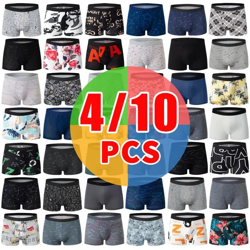Simples Market men's boxer underwear set with assorted colors and prints; multiple pairs shown in a grid.