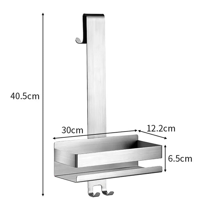 Movable stainless steel bathroom shelf organizer with no-drill mount and hooks, Simples Market