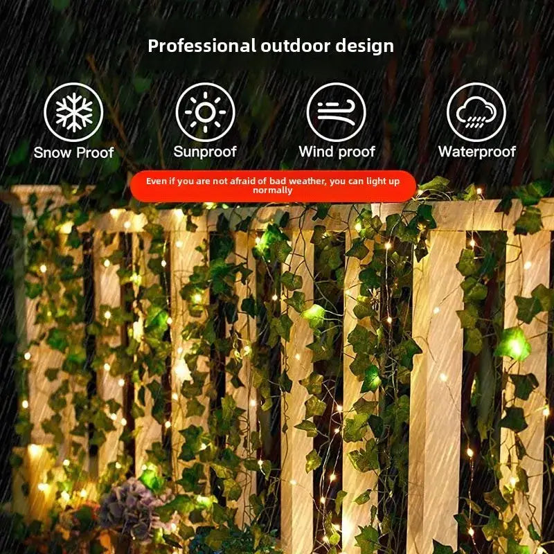 Flower Green Leaf String Lights Artificial Vine Fairy Lights Battery Powered Tree Garland For Wedding Home Decor