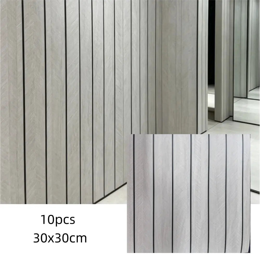 10pcs wood-grain 3D wall panel wallpaper, self-adhesive, 30x30cm each, easy DIY ceiling decor