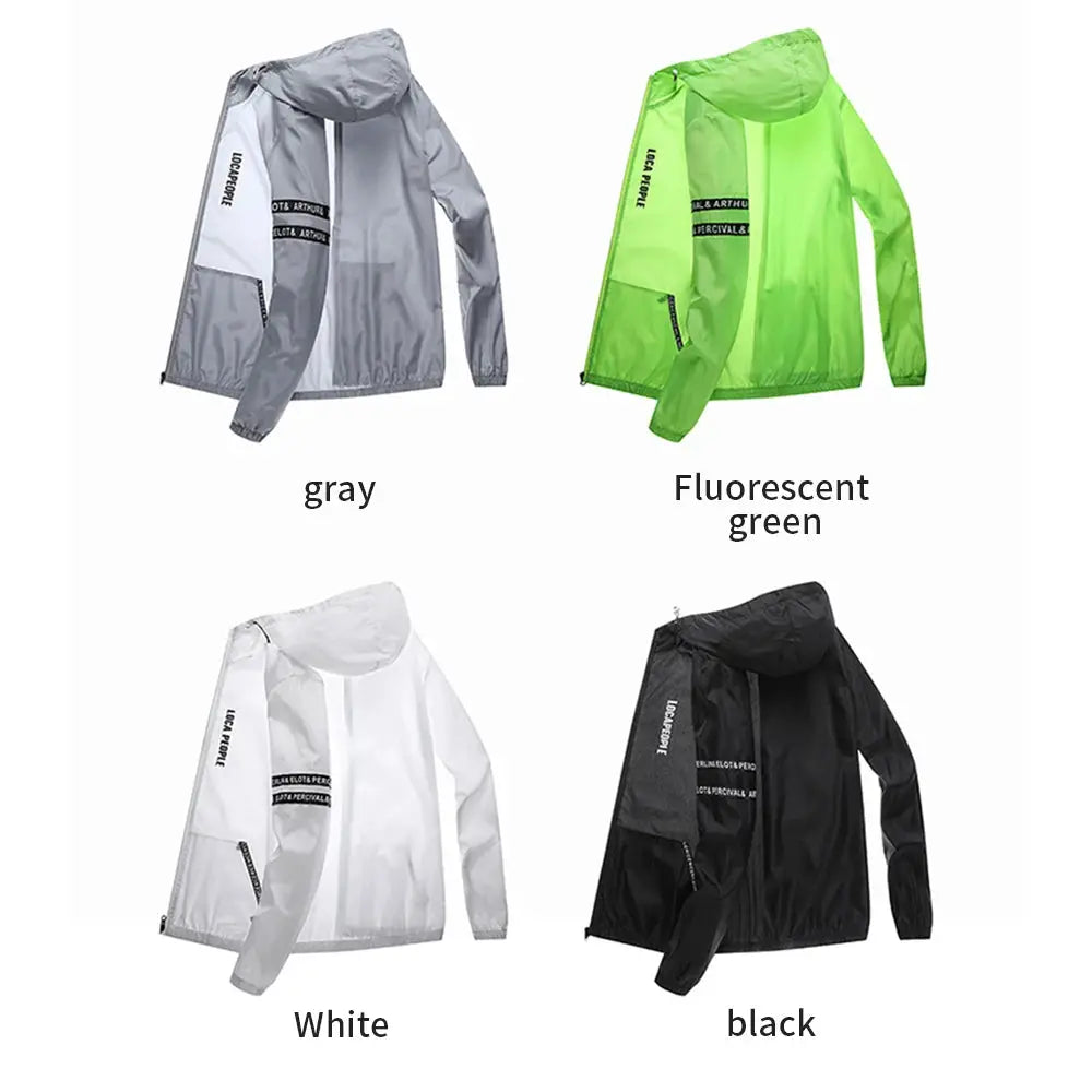 Sun protection men's cycling jacket set in gray, fluorescent green, white, and black; long-sleeve anti-UV by Simples Market