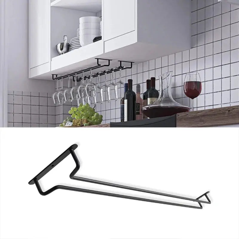 Large stemware wine glass hanger rack, black under-cabinet kitchen storage by Simples Market.