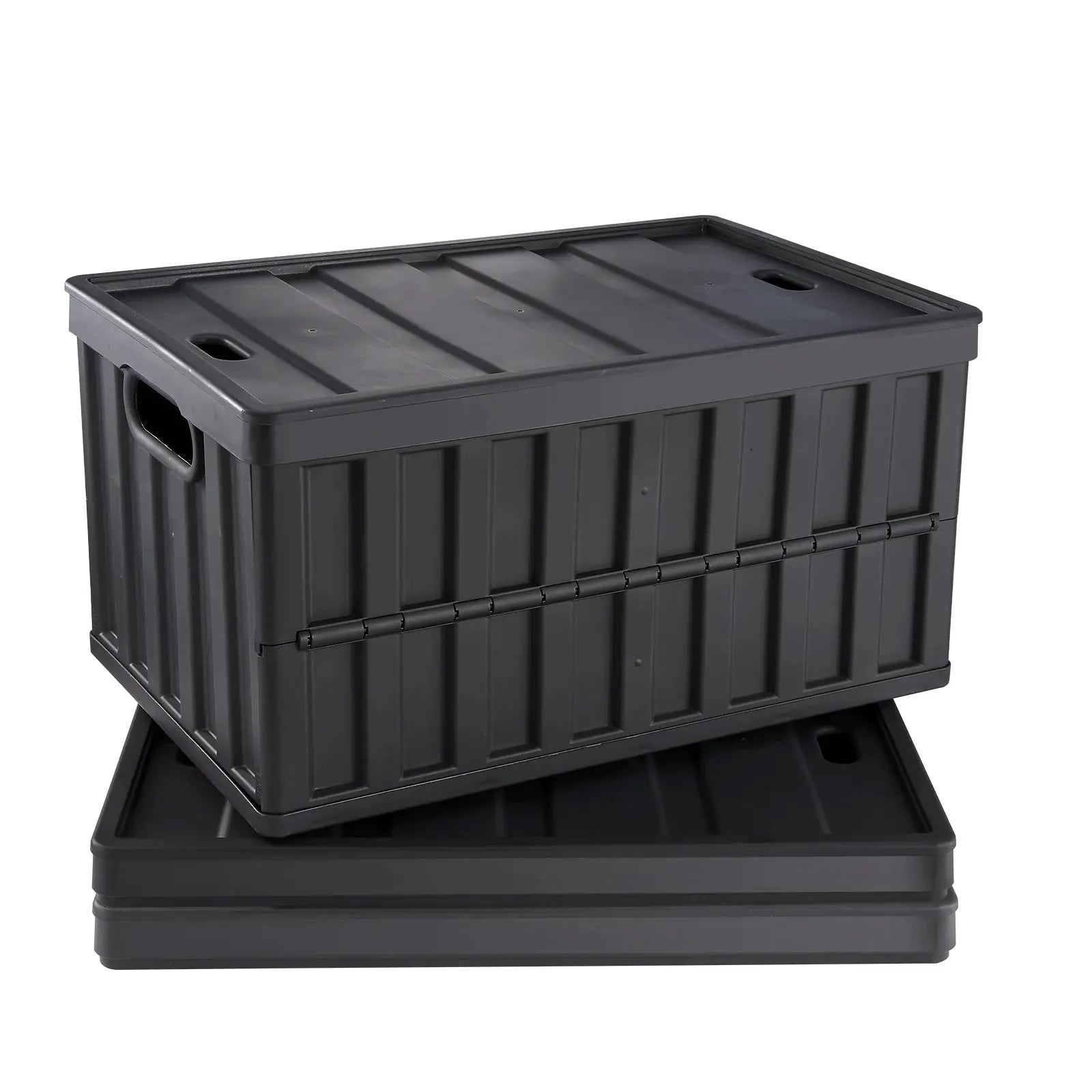 SucceBuy Set of 3 Collapsible Storage Bins 45L 65L Folding Stackable Crates with Lids for Clothes Home Garage
