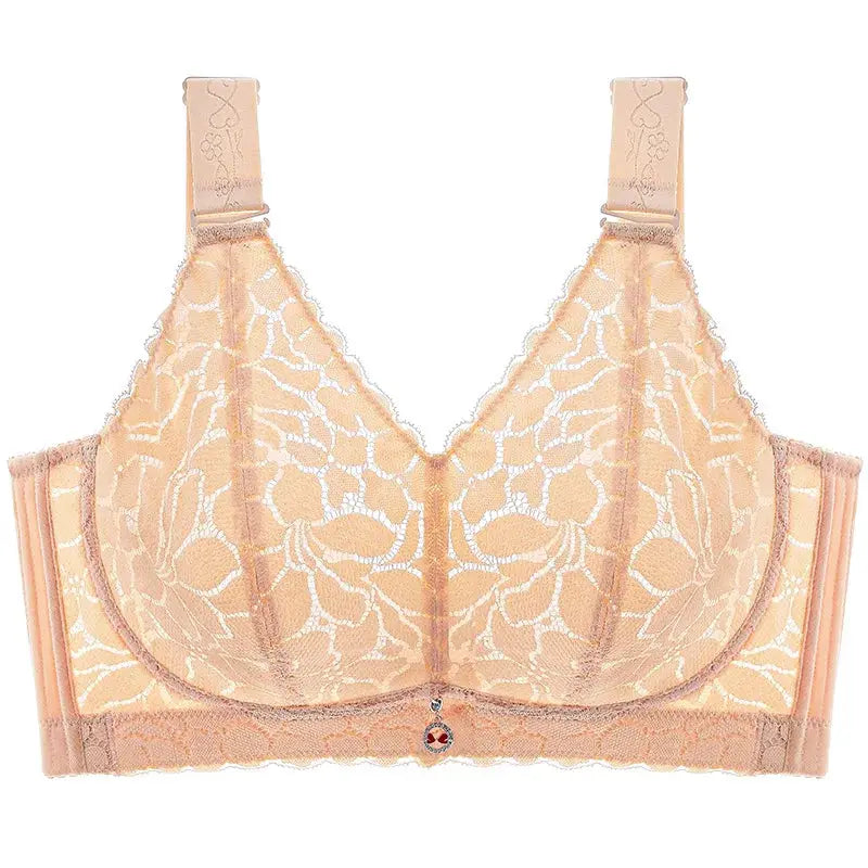 Simples Market wireless lace bralette in nude peach with scalloped edges and front charm