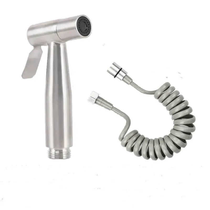 Two-piece stainless steel handheld bidet sprayer set with coiled hose
