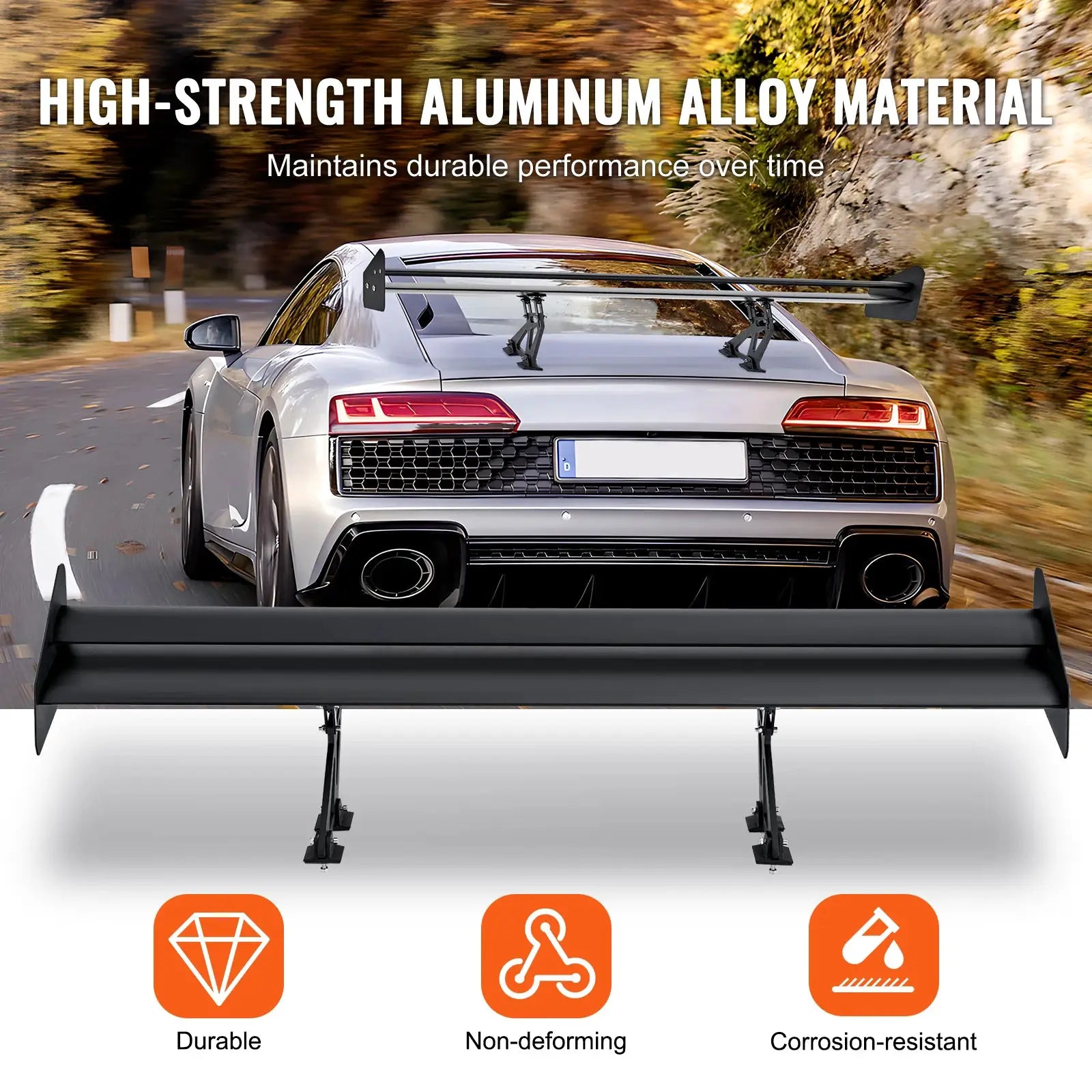 SucceBuy GT Wing car spoiler, 53.1-inch universal double-deck rear wing, black aluminum alloy racing spoiler.