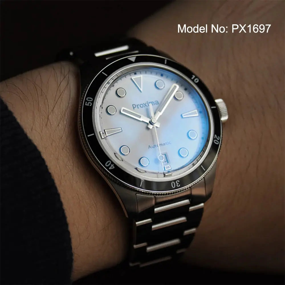 Proxima PX1697 men’s watch with white enamel dial and stainless steel bracelet