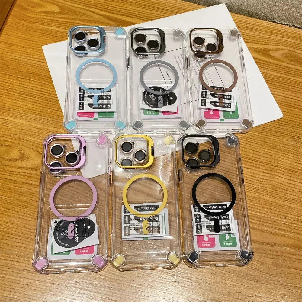 Simples Market Luxury Magnetic Shockproof iPhone Case 6-pack with MagSafe and lens protection, clear with colored rings.