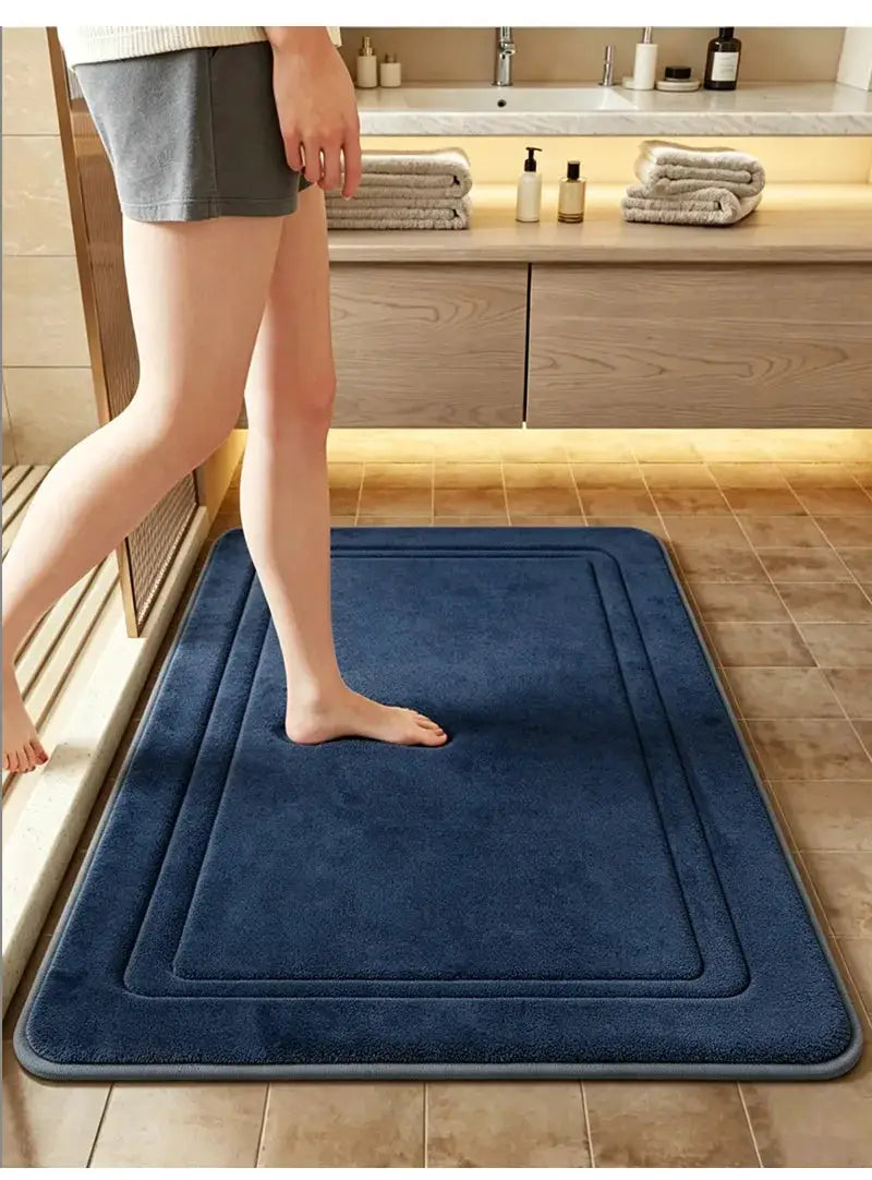 Blue bathroom rug mat; quick-dry, high absorbency, non-slip for bathroom floor
