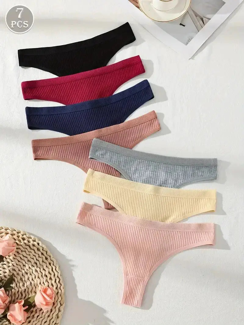 7-pack striped cotton thong underwear for women, assorted colors, Simples Market