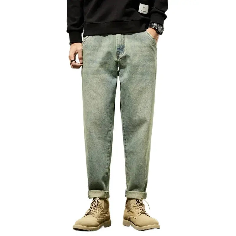 2025 Autumn Winter Mens Harem Jeans Comfortable Solid Color Pants
