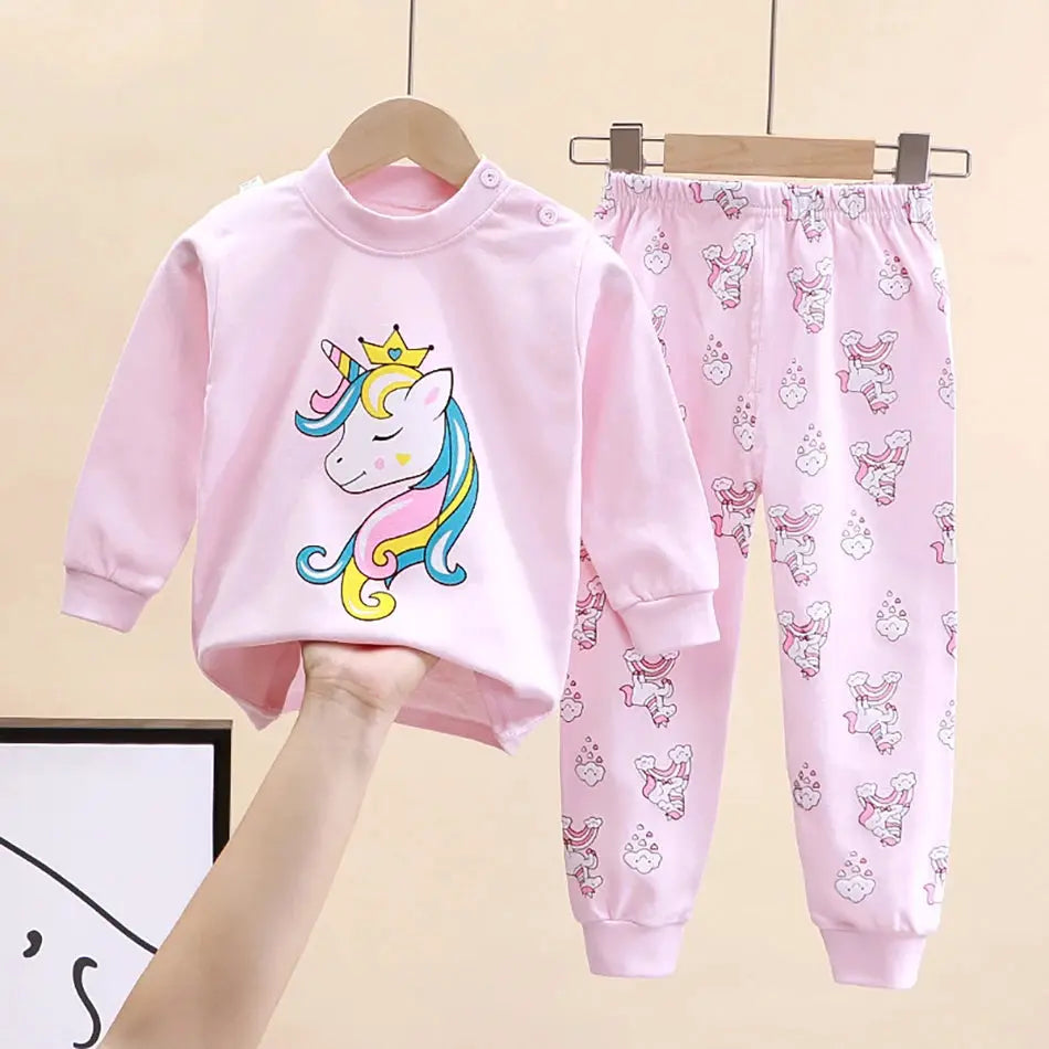 Cartoon Unicorn Kids Sleepwear Unisex Pajama Sets Durable Soft Warm Autumn Clothing Everyday Comfort