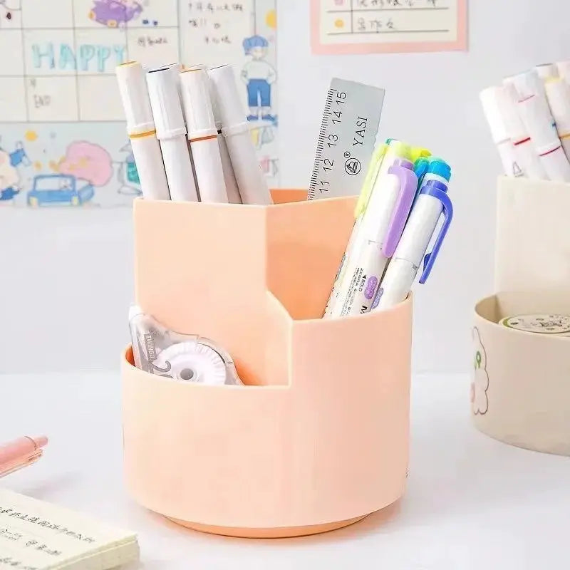 DeskZen Rotating Pen Holder Three Hole Desk Organizer For Pens Pencils And Makeup Brushes Space Saving Design